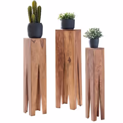 Table en bois dacacia Wohnling - Set de 3 - jambes de girafe - Marron