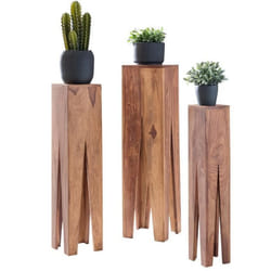 Table en bois dacacia Wohnling - Set de 3 - jambes de girafe - Marron