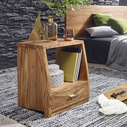 Table de chevet en bois massif FINEBUY - Sheesham - Avec tiroir et compartiment de rangement