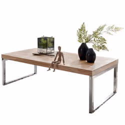 FineBuy Table Basse Bois Massif Métal 120x40x60cm Table dappoint Table de salon [Acacia]