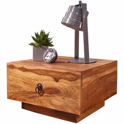 Table de chevet en bois massif - FINEBUY - Sheesham - 1 tiroir - Design carré nature