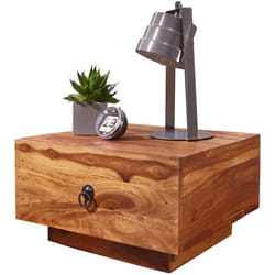 Table de chevet en bois massif - FINEBUY - Sheesham - 1 tiroir - Design carré nature