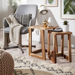 FineBuy Tables gigogne Bois Massif Table dappoint Lot de 2 Table Basse Ensemble
