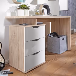 Table de bureau FineBuy 120x76x53cm Chêne Sonoma / Blanc - Tiroirs et étagère - Bureau dordinateur portable