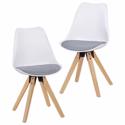 Chaise de salle à manger rétro FineBuy - Lot de 2 - Dossier en plastique - Pieds en bois - Blanc / Gris