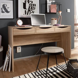 Table de bureau design FineBuy 120 cm - Sonoma chêne - 3 tiroirs - espace de stockage