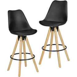 Ensemble de 2 tabourets de bar bois rétro tissu design avec tabourets arrière - FINEBUY - Lush - Noir - Lot de 2