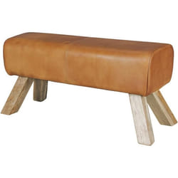 Banc en cuir 90 cm Bois Massif Rembourré - FINEBUY - Style rétro - Marron