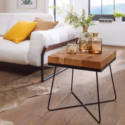 FineBuy - Table dappoint en Bois Massif Acacia - 45x51x45cm - Bout de canapé Table de Salon