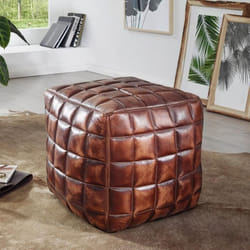 Tabouret en cuir marron rétro FineBuy - Petit rembourré ottoman repose-pied carré 39x41x39 cm