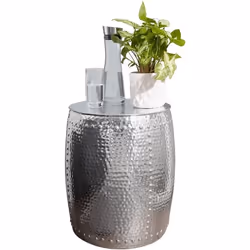 Table dappoint en métal FINEBUY - Design oriental martelé - Rond - Argent