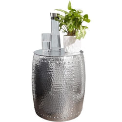 Table dappoint en métal FINEBUY - Design oriental martelé - Rond - Argent