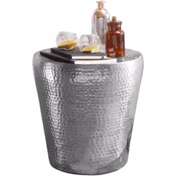 Table dappoint en métal argenté FineBuy - Design oriental martelé - 41x41x41 cm