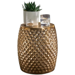 Table dappoint FineBuy en métal 32x42x32 cm - Design oriental martelé - Bout de canapé rond doré