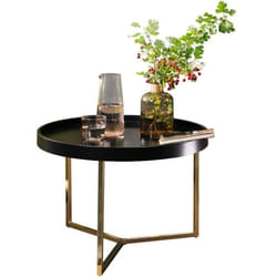 FineBuy Table Basse Bois / Métal ø 585cm Table dappoint Table de salon Rond  [Noir / Or]