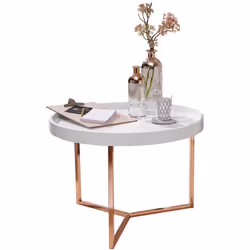 FineBuy Table Basse Bois / Métal ø 585cm Table dappoint Table de salon Rond  [Blanc / Cuivre]
