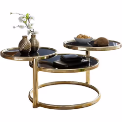 Table Basse Verre / Métal ø 58cm FineBuy - Noir / Or - Moderne - Classique - Intemporel