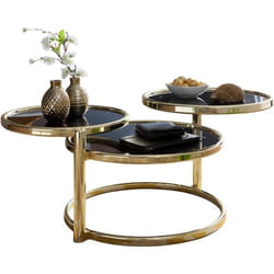 Table Basse Verre / Métal ø 58cm FineBuy - Noir / Or - Moderne - Classique - Intemporel