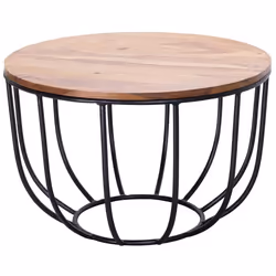 Table Basse Bois Massif Métal 60x39x60 cm - FINEBUY - Style Industriel - Loft - Marron foncé - Verni