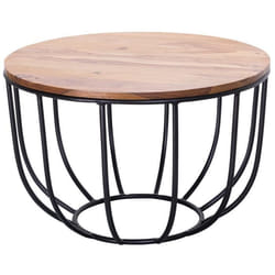 Table Basse Bois Massif Métal 60x39x60 cm - FINEBUY - Style Industriel - Loft - Marron foncé - Verni