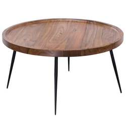 Table basse en bois massif Sheesham - FINEBUY - Style industriel - Verni - 75x39x75cm