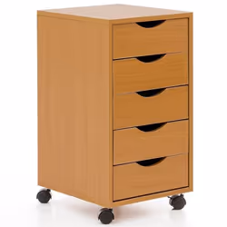 Caisson de Bureau FINEBUY - Petite Armoire de Rangement Mobile avec 5 Tiroirs - Hêtre