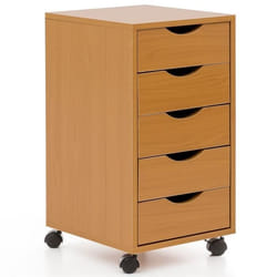 Caisson de Bureau FINEBUY - Petite Armoire de Rangement Mobile avec 5 Tiroirs - Hêtre