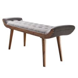 Banc Tissu Bois Massif Gris Marron - FINEBUY - Design Chesterfield - Pour Deux Personnes - 125 x 51 x 38 cm