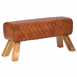 Banc en cuir véritable et bois massif FineBuy - Moderne - Marron - 89x46x35cm