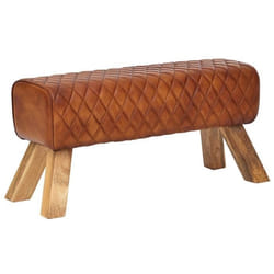 Banc en cuir véritable et bois massif FineBuy - Moderne - Marron - 89x46x35cm