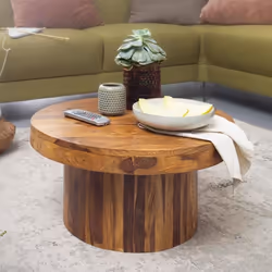 FineBuy Table Basse Bois Massif 60x30x60cm Table dappoint Table de salon Rond