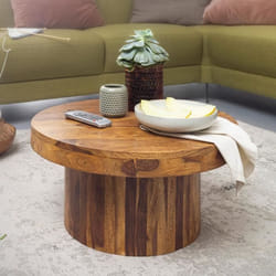 FineBuy Table Basse Bois Massif 60x30x60cm Table dappoint Table de salon Rond