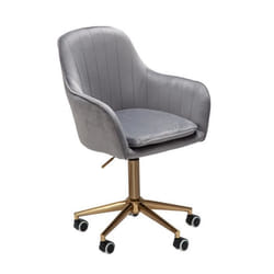 Chaise de bureau FineBuy - Velours gris - Pivotante avec accoudoirs et dossier - 120 kg