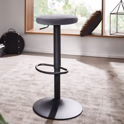 Tabouret de Bar Chaise de Bar Reglable 58 - 79cm Métal / Velours Moderne - FINEBUY - Gris foncé