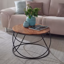 FineBuy Table Basse Bois Massif 60x40x60 cm Table dappoint Table de salon Rond