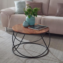 FineBuy Table Basse Bois Massif 60x40x60 cm Table dappoint Table de salon Rond
