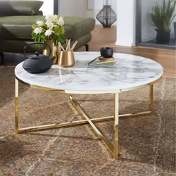 FineBuy Table Basse de Salon Effet Marbré 80x36x80 cm Table Canapé Moderne Ronde [Blanc]