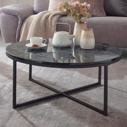 FineBuy Table Basse de Salon Effet Marbré 80x36x80 cm Table Canapé Moderne Ronde [Noir]