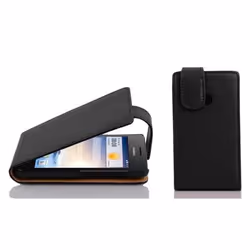 Coque - CADORABO - Huawei ASCEND Y330 - Simili cuir - Noir de jais - Flip design avec fermeture magnétique