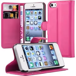 Coque - CADORABO - iPhone 5/5S/SE - Simili-cuir - Rose Bonbon - Protection Complète avec Stand