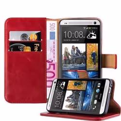 Coque HTC ONE M7 - CADORABO - Rouge Cerise - Simili-cuir - Design Luxury - Protection Complète