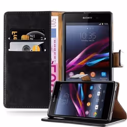 Coque - CADORABO - Sony Xperia Z1 - Simili-cuir - Noir de Jais - Design Luxury avec Stand