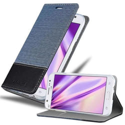 Cadorabo Coque Samsung Galaxy J5 2015 BLEU FONCÉ NOIR TISSUE-SIMILICUIR Housse Case Cover Magnétique supporte Stand fente carte