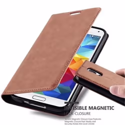 Cadorabo Coque Samsung Galaxy S5 / S5 NEO MARRON MOYEN FERMETURE MAGNÉTIQUE INVISIBLE Housse Case Cover supporte Stand fente  ...