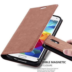 Cadorabo Coque Samsung Galaxy S5 / S5 NEO MARRON MOYEN FERMETURE MAGNÉTIQUE INVISIBLE Housse Case Cover supporte Stand fente carte