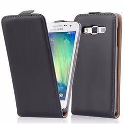 Etui Flip - CADORABO - Samsung Galaxy A3 (5) 2015 - Simili Cuir Lisse - Noir de Jais - Protection Complète