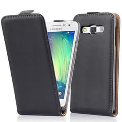 Etui Flip - CADORABO - Samsung Galaxy A3 (5) 2015 - Simili Cuir Lisse - Noir de Jais - Protection Complète