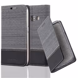Cadorabo Coque Samsung Galaxy J1 2016 (6) GRIS NOIR TISSUE-SIMILICUIR Housse Etui Case Cover Magnétique supporte Stand fente ...