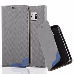 Coque - CADORABO - Samsung Galaxy S6 EDGE - GRIS BLEU - Simili-cuir - Fermeture magnétique invisible