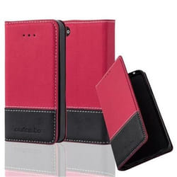 Cadorabo Coque Apple iPhone 4 / 4S ROUGE NOIR SIMILI-(CUIR/DAIM) Housse Etui Case Cover Magnétique supporte Stand et fente carte